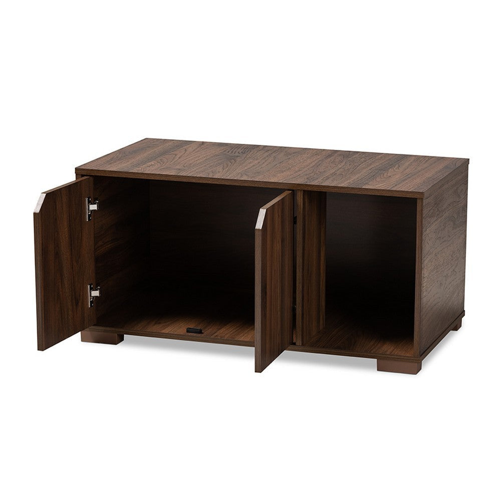 Baxton Studio Jasper Modern and Contemporary Walnut Brown Finished 2-Door Wood Cat Litter Box Cover House