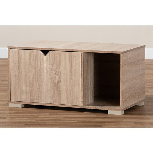 Baxton Studio Jasper Modern and Contemporary Oak Finished 2-Door Wood Cat Litter Box Cover House