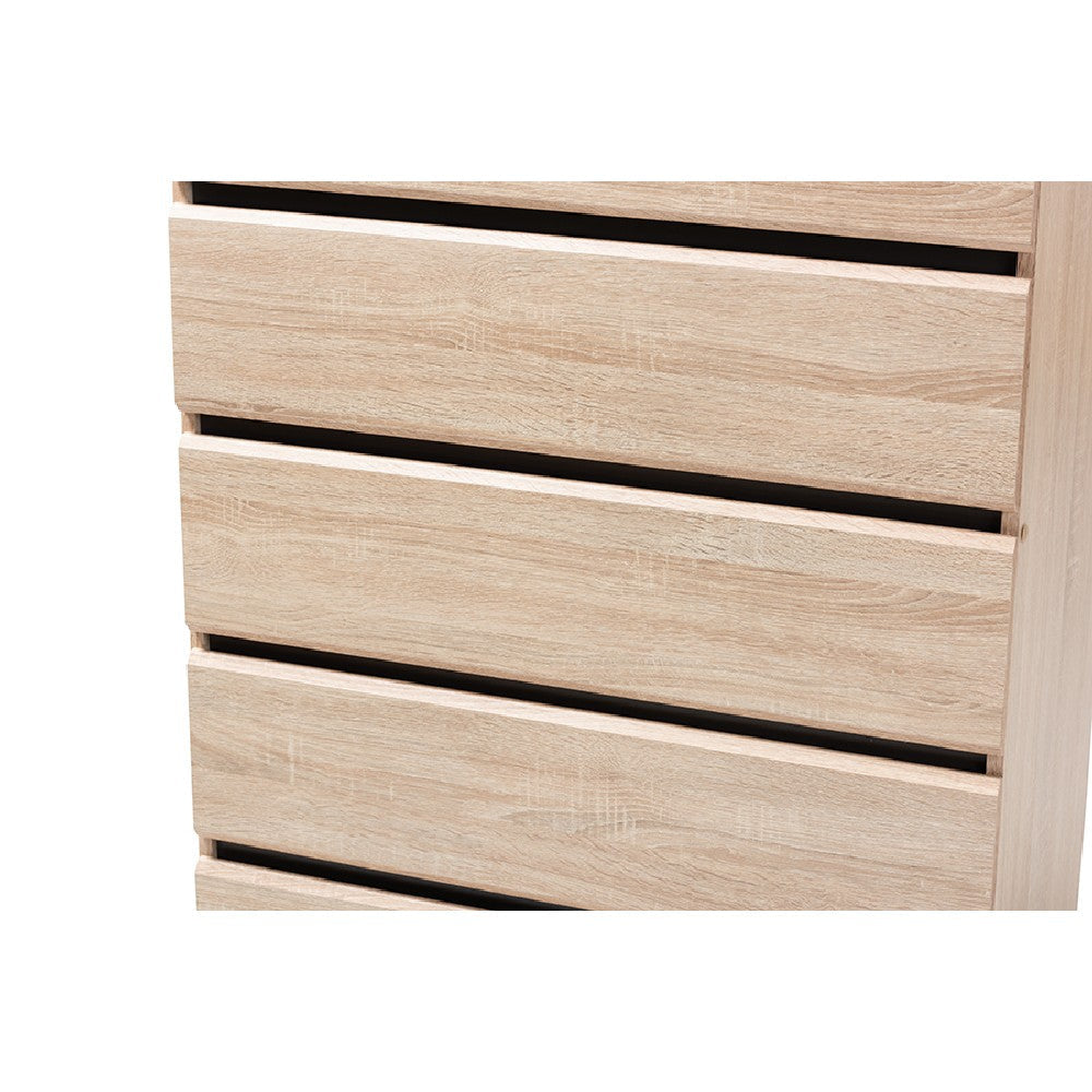 Baxton Studio Miren Mid-Century Modern Light Oak and Dark Grey 5-Drawer Chest WHI-SECOD5014-Hana-Oak-Dark-Grey-5DW-Chest