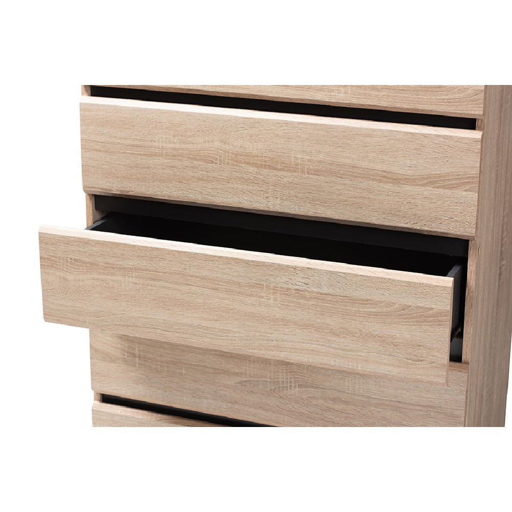 Baxton Studio Miren Mid-Century Modern Light Oak and Dark Grey 5-Drawer Chest WHI-SECOD5014-Hana-Oak-Dark-Grey-5DW-Chest