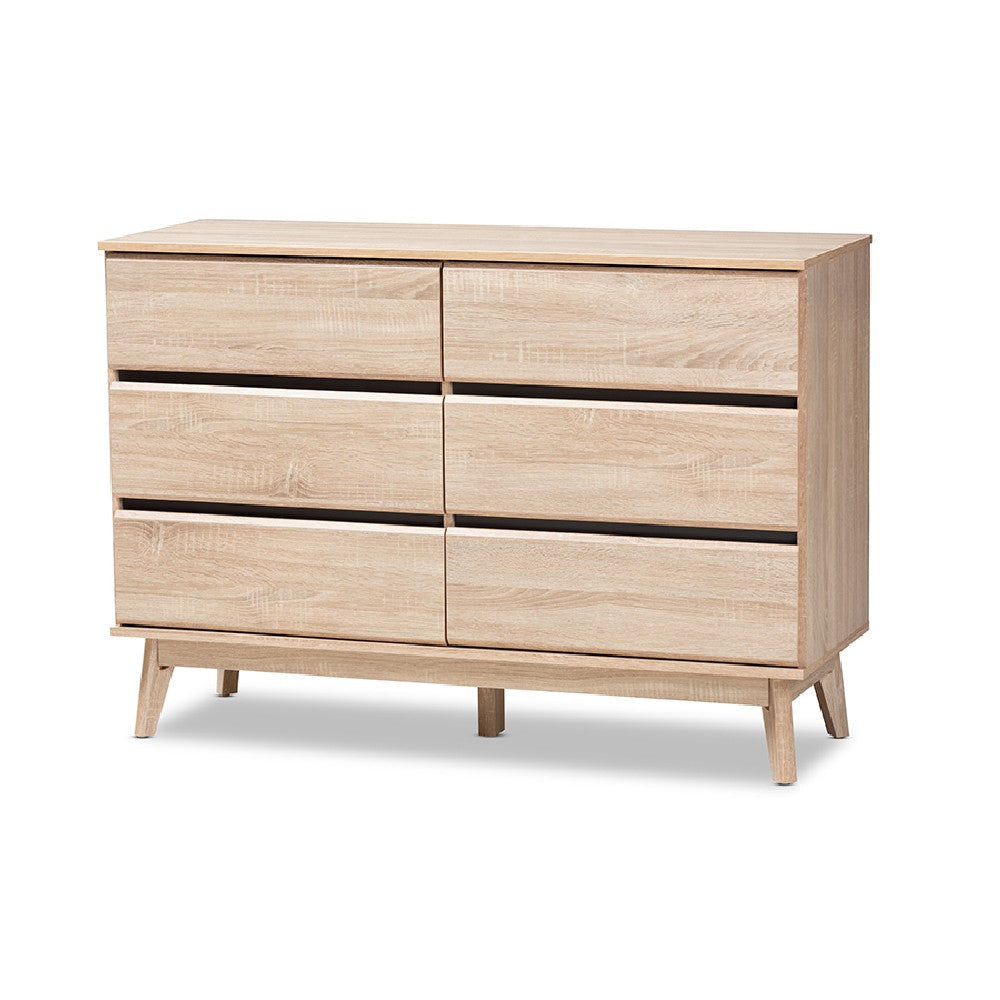 Baxton Studio Miren Mid-Century Modern Light Oak and Dark Grey 6-Drawer Dresser WHI-SECOD5015-Hana-Oak-Dark-Grey-6DW-Dresser