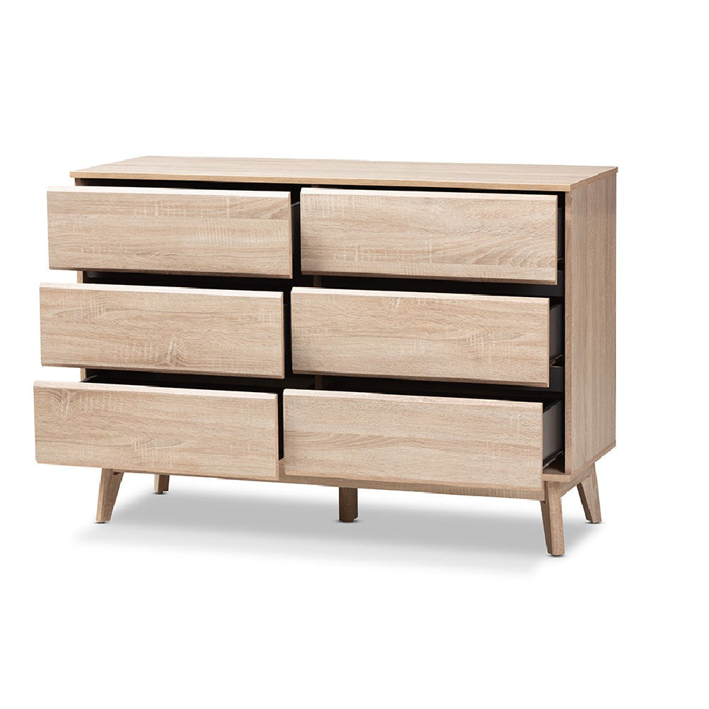 Baxton Studio Miren Mid-Century Modern Light Oak and Dark Grey 6-Drawer Dresser WHI-SECOD5015-Hana-Oak-Dark-Grey-6DW-Dresser