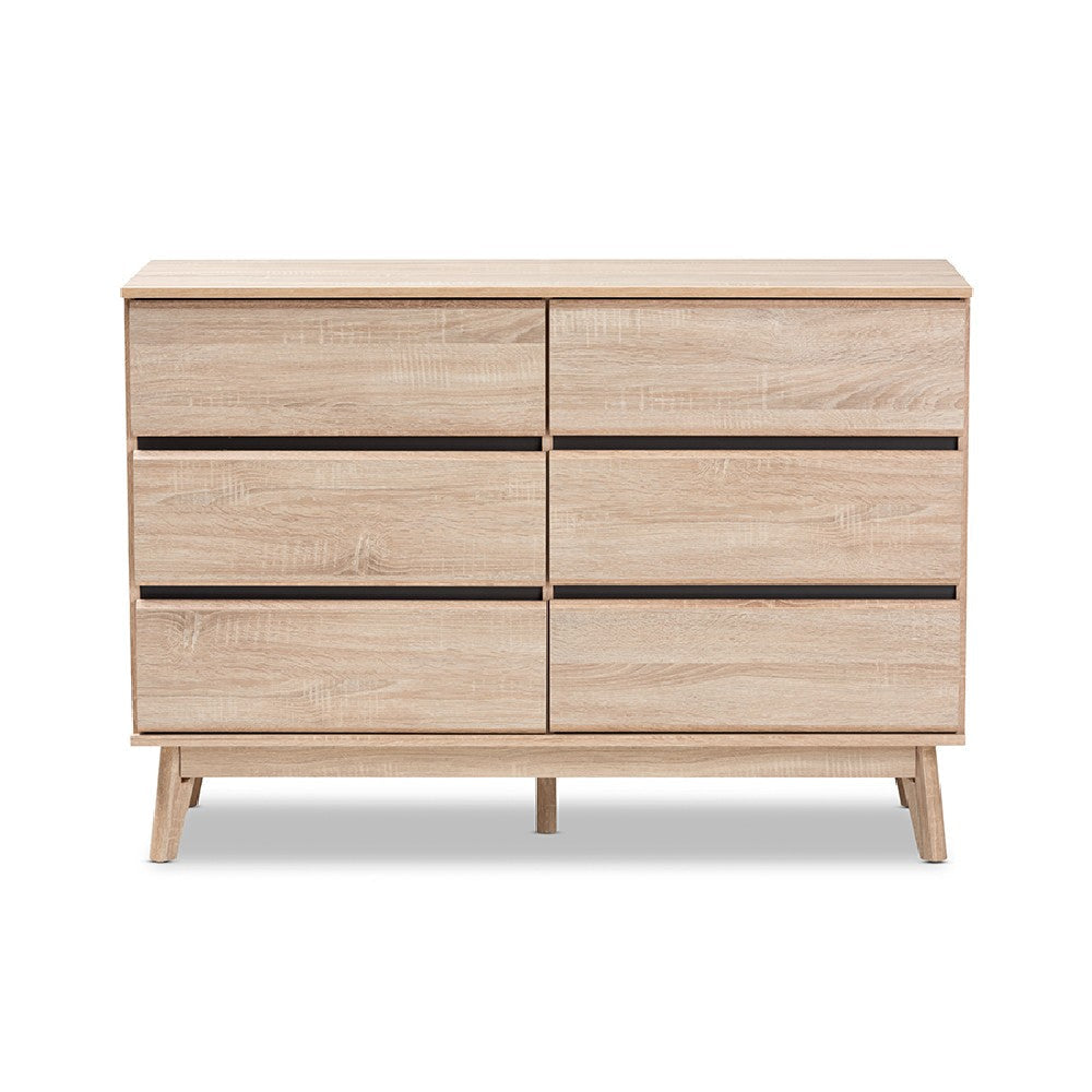 Baxton Studio Miren Mid-Century Modern Light Oak and Dark Grey 6-Drawer Dresser WHI-SECOD5015-Hana-Oak-Dark-Grey-6DW-Dresser