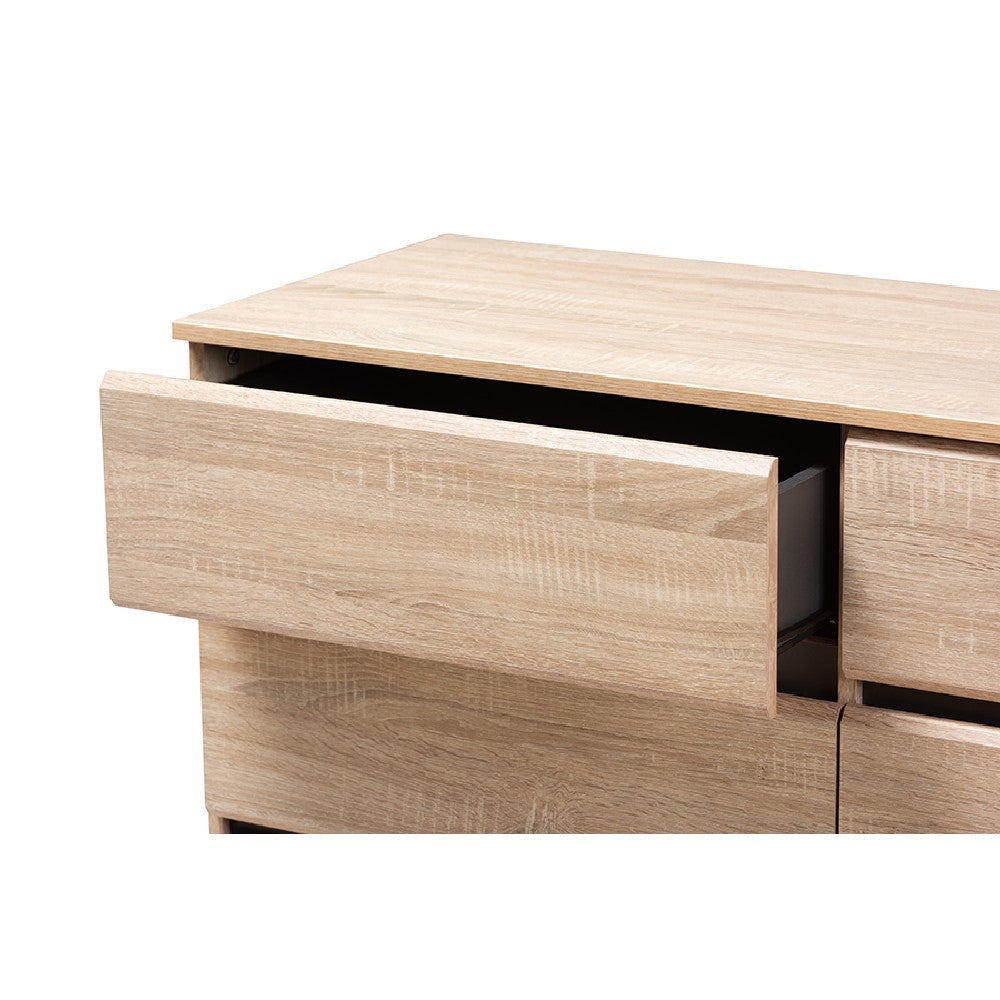 Baxton Studio Miren Mid-Century Modern Light Oak and Dark Grey 6-Drawer Dresser WHI-SECOD5015-Hana-Oak-Dark-Grey-6DW-Dresser