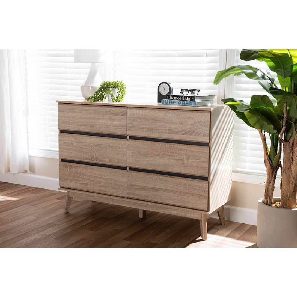 Baxton Studio Miren Mid-Century Modern Light Oak and Dark Grey 6-Drawer Dresser WHI-SECOD5015-Hana-Oak-Dark-Grey-6DW-Dresser