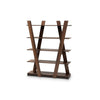 Baxton Studio Michio Modern and Contemporary Walnut Brown Finished 5-Tier Wood Geometric Living Room Display Shelf
