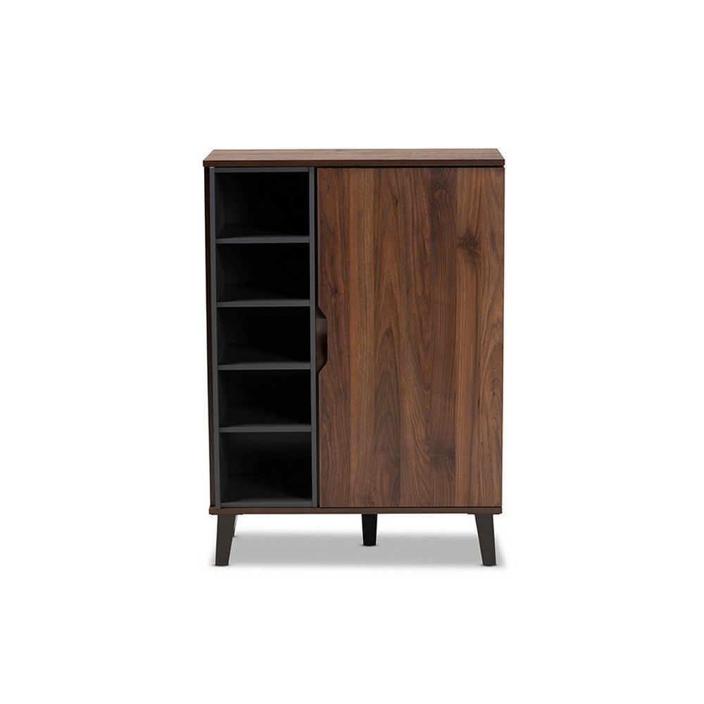 Baxton Studio Idina Mid-Century Modern Two-Tone Walnut Brown and Grey Finished Wood 1-Door Shoe Cabinet WHI-SESC16104-Columbia-Shoe-Cabinet