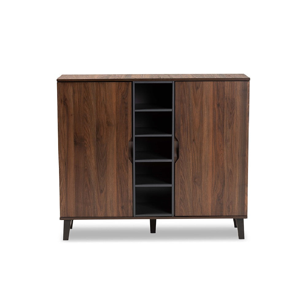 Baxton Studio Idina Mid-Century Modern Two-Tone Walnut Brown and Grey Finished Wood 2-Door Shoe Cabinet WHI-SESC16105-Columbia-Shoe-Cabinet
