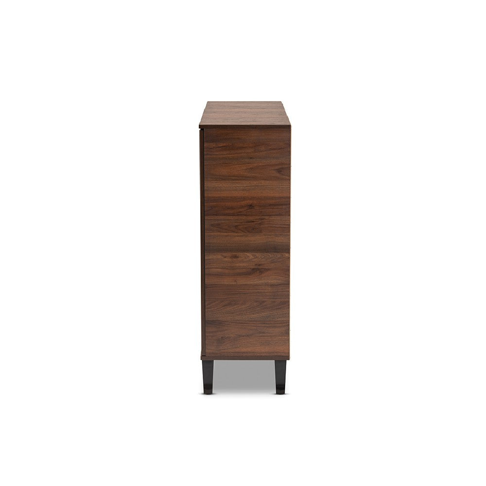 Baxton Studio Idina Mid-Century Modern Two-Tone Walnut Brown and Grey Finished Wood 2-Door Shoe Cabinet WHI-SESC16105-Columbia-Shoe-Cabinet