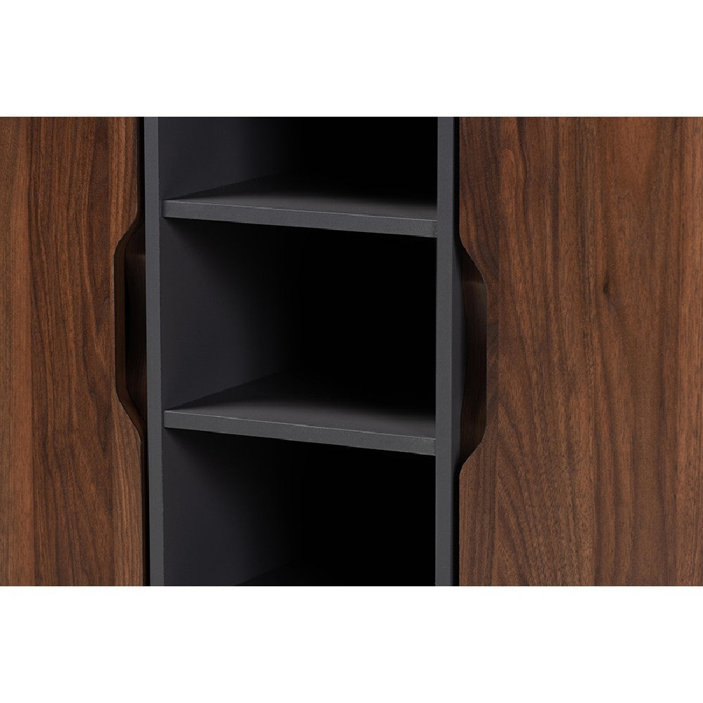 Baxton Studio Idina Mid-Century Modern Two-Tone Walnut Brown and Grey Finished Wood 2-Door Shoe Cabinet WHI-SESC16105-Columbia-Shoe-Cabinet