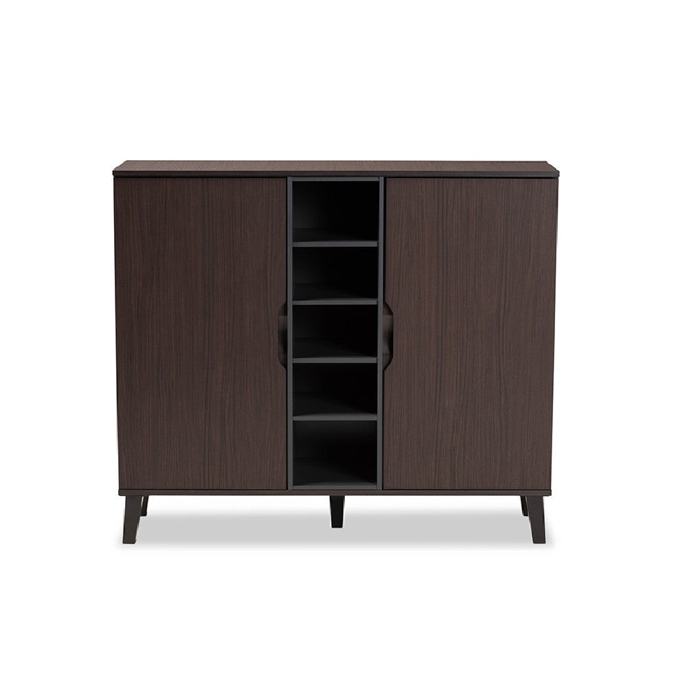 Baxton Studio Idina Mid-Century Modern Two-Tone Dark Brown and Grey Finished Wood 2-Door Shoe Cabinet WHI-SESC16105-Modi-Wenge-Shoe-Cabinet