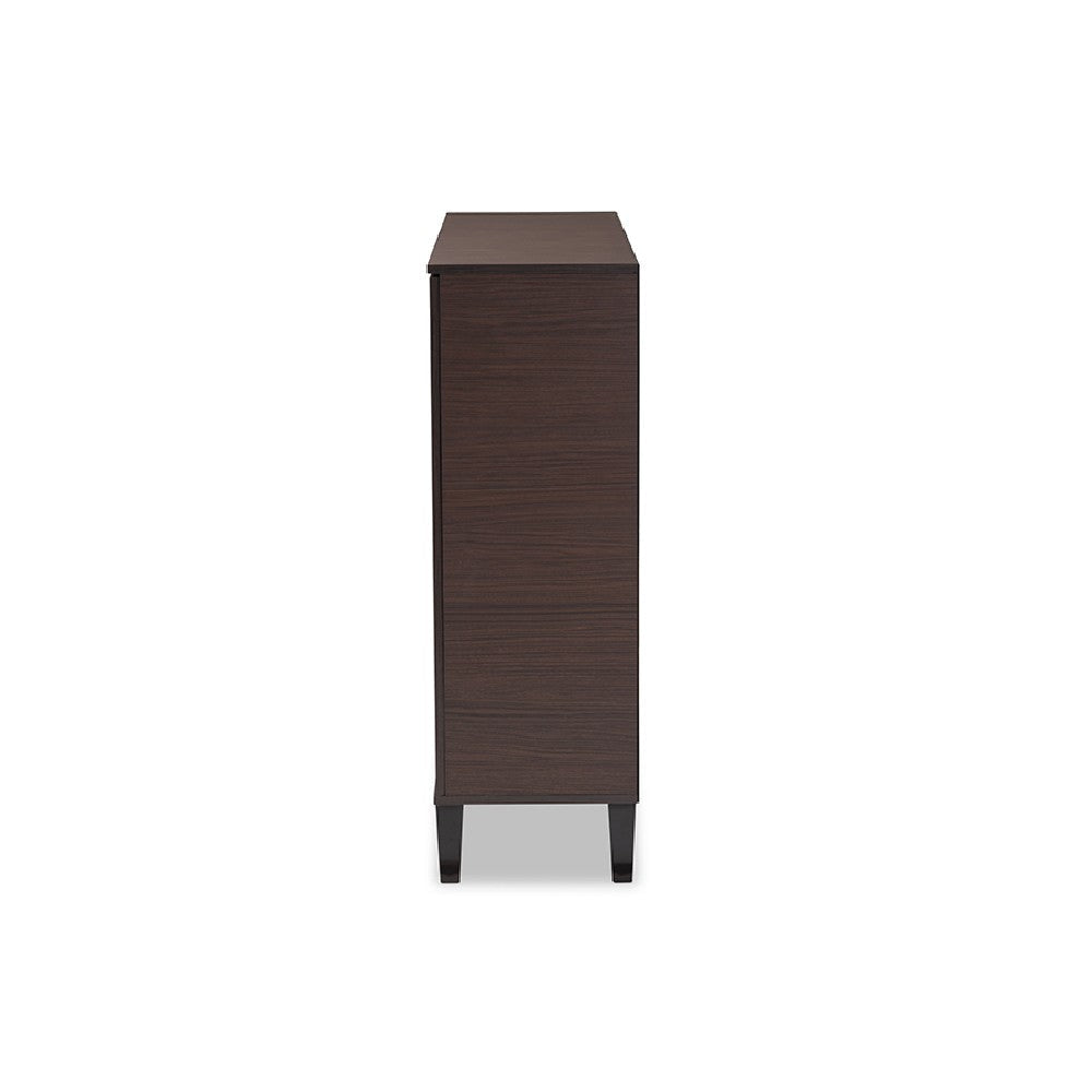 Baxton Studio Idina Mid-Century Modern Two-Tone Dark Brown and Grey Finished Wood 2-Door Shoe Cabinet WHI-SESC16105-Modi-Wenge-Shoe-Cabinet