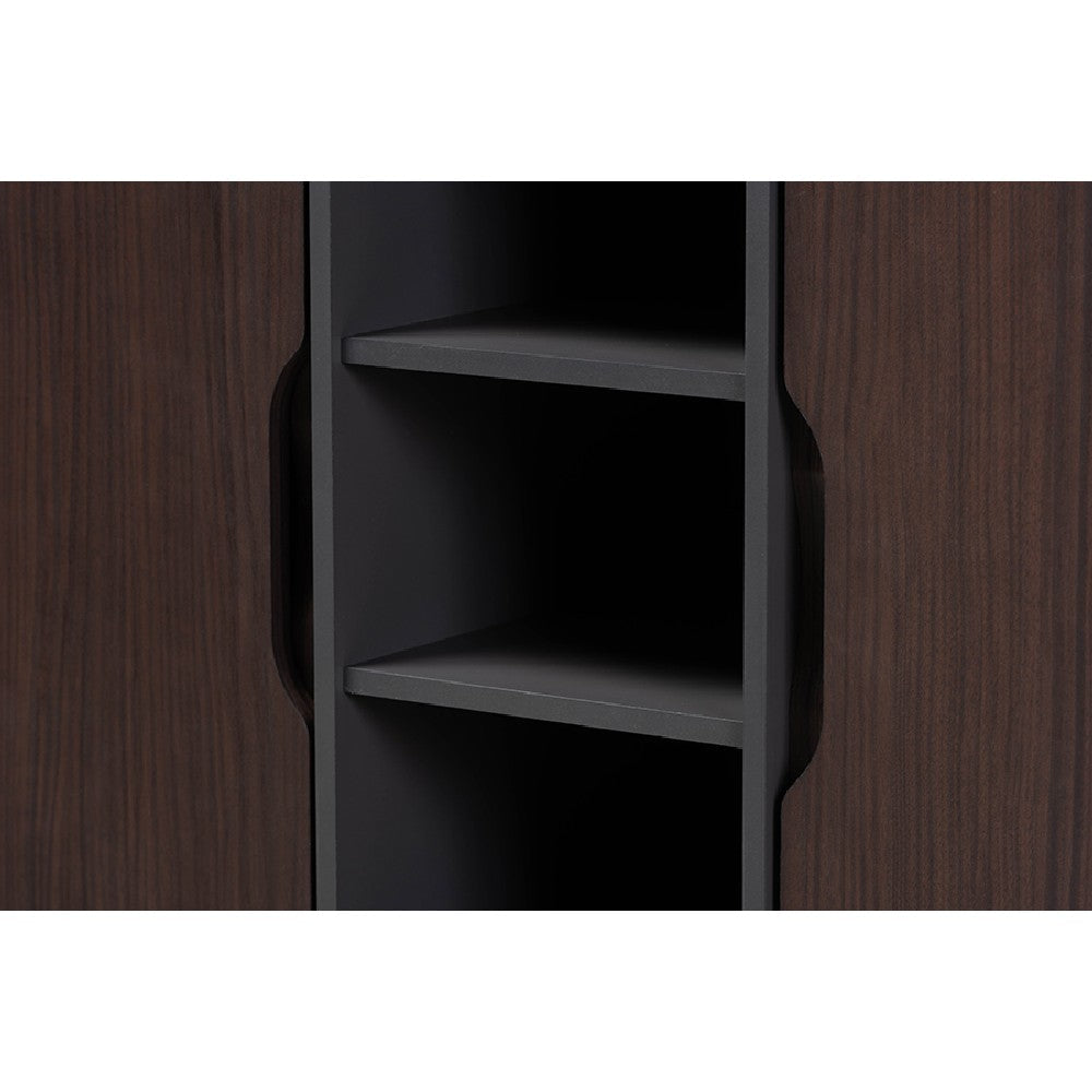Baxton Studio Idina Mid-Century Modern Two-Tone Dark Brown and Grey Finished Wood 2-Door Shoe Cabinet WHI-SESC16105-Modi-Wenge-Shoe-Cabinet