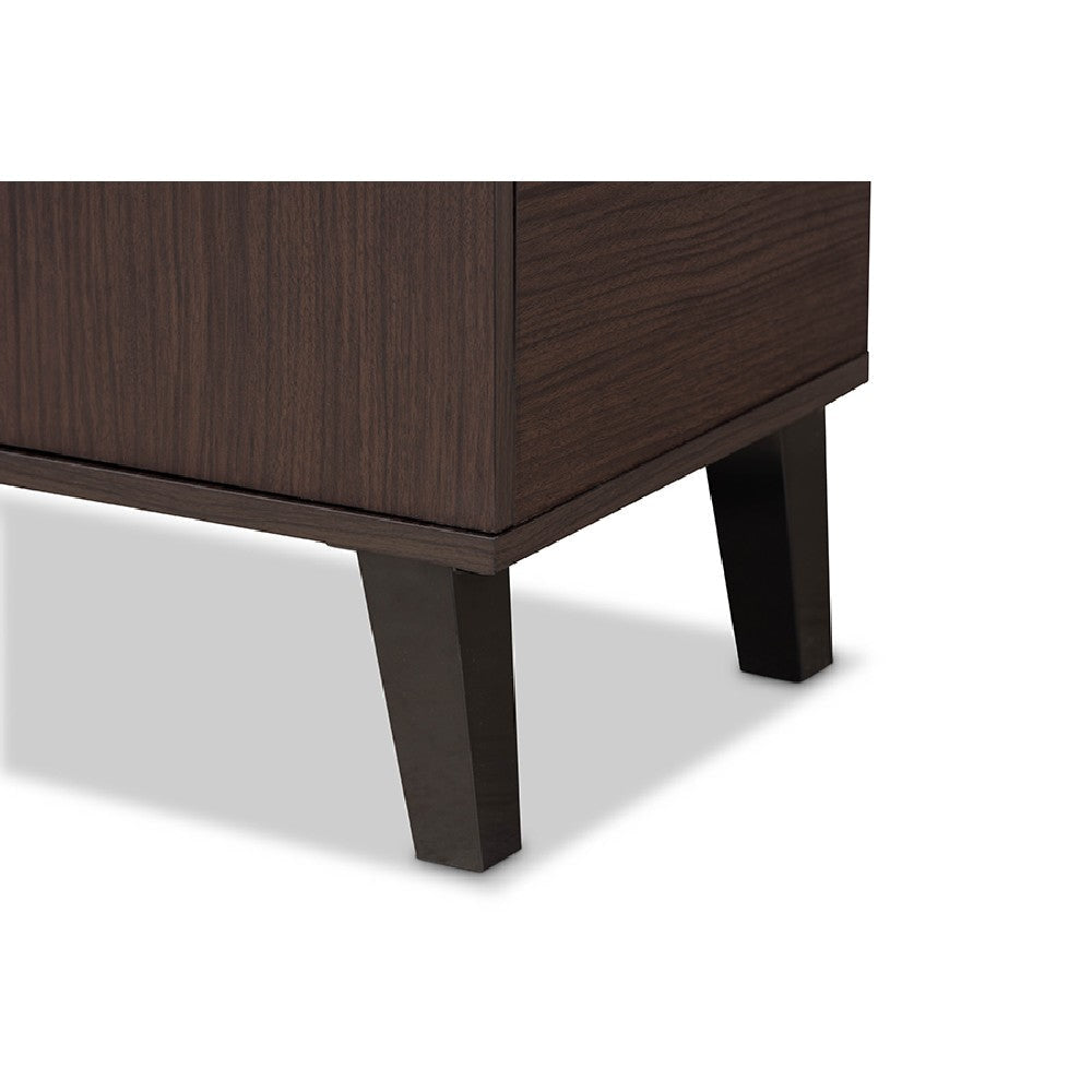 Baxton Studio Idina Mid-Century Modern Two-Tone Dark Brown and Grey Finished Wood 2-Door Shoe Cabinet WHI-SESC16105-Modi-Wenge-Shoe-Cabinet