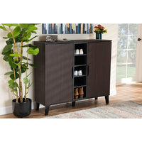 Baxton Studio Idina Mid-Century Modern Two-Tone Dark Brown and Grey Finished Wood 2-Door Shoe Cabinet