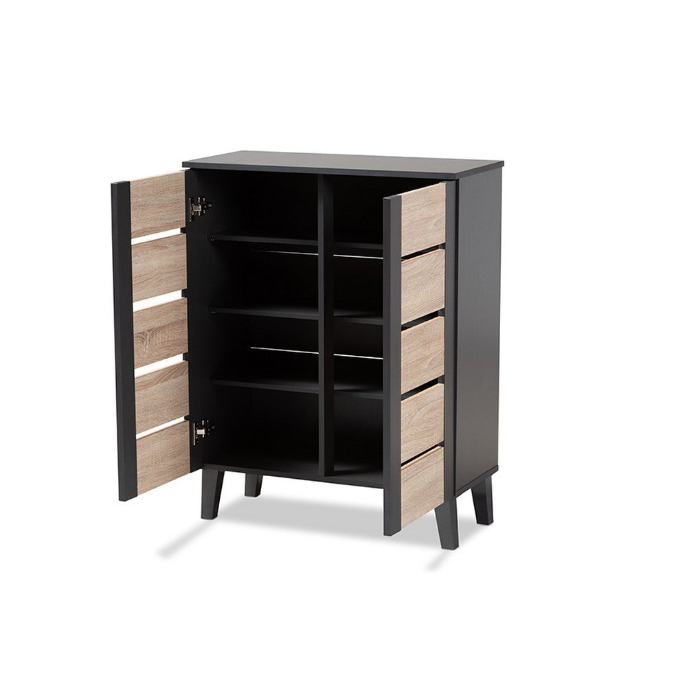 Baxton Studio Melle Modern and Contemporary Two-Tone Oak Brown and Dark Gray 2-Door Wood Entryway Shoe Storage Cabinet