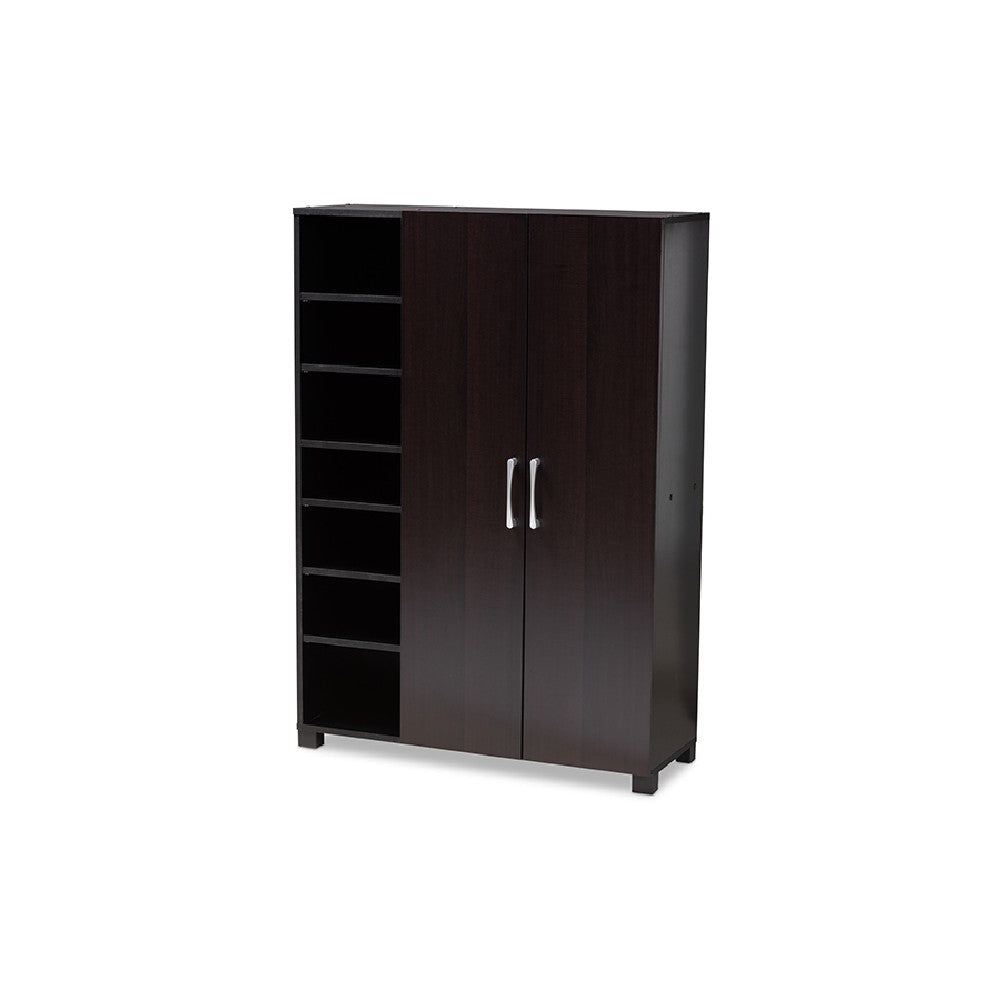 Baxton Studio Marine Modern and Contemporary Two-Tone Wenge and Black Finished 2-Door Wood Entryway Shoe Storage Cabinet with Open Shelves