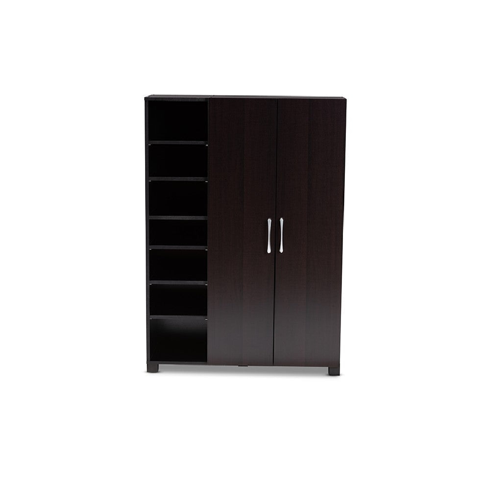 Baxton Studio Marine Modern and Contemporary Two-Tone Wenge and Black Finished 2-Door Wood Entryway Shoe Storage Cabinet with Open Shelves