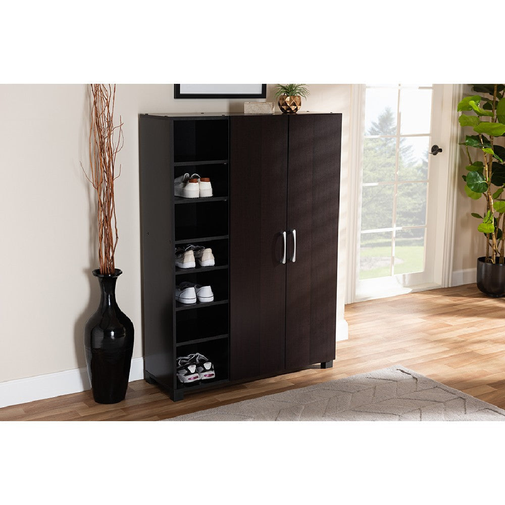 Baxton Studio Marine Modern and Contemporary Two-Tone Wenge and Black Finished 2-Door Wood Entryway Shoe Storage Cabinet with Open Shelves
