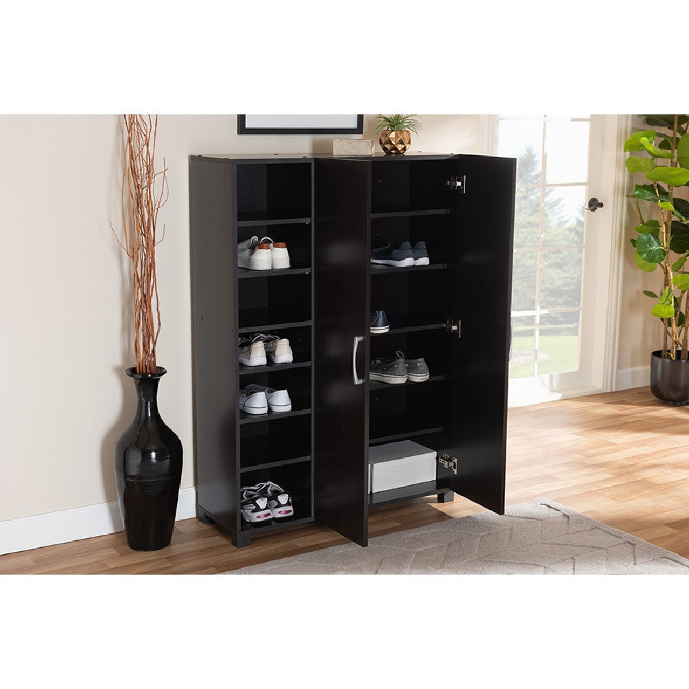 Baxton Studio Marine Modern and Contemporary Two-Tone Wenge and Black Finished 2-Door Wood Entryway Shoe Storage Cabinet with Open Shelves