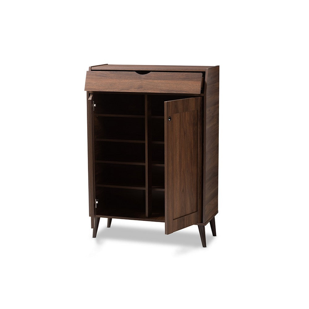 Baxton Studio Cormier Mid-Century Modern Walnut Brown finished 2-Door Wood Entryway Shoe Storage Cabinet WHI-SESC7003-Columbia-Shoe-Cabinet