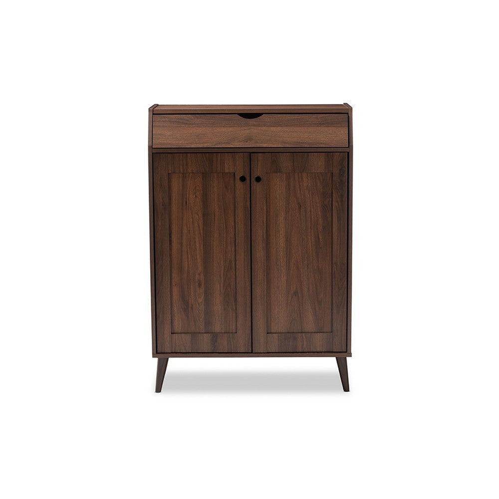 Baxton Studio Cormier Mid-Century Modern Walnut Brown finished 2-Door Wood Entryway Shoe Storage Cabinet WHI-SESC7003-Columbia-Shoe-Cabinet