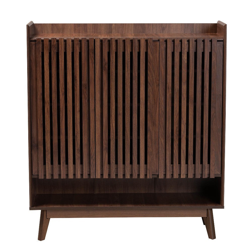 Baxton Studio Delaire Mid-Century Modern Walnut Brown Finished Wood Shoe Cabinet WHI-SESC70350WI-CLB-Shoe-Cabinet