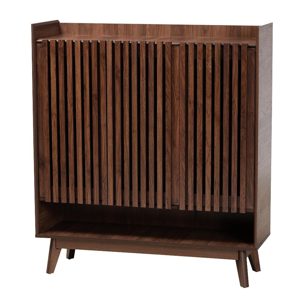 Baxton Studio Delaire Mid-Century Modern Walnut Brown Finished Wood Shoe Cabinet WHI-SESC70350WI-CLB-Shoe-Cabinet