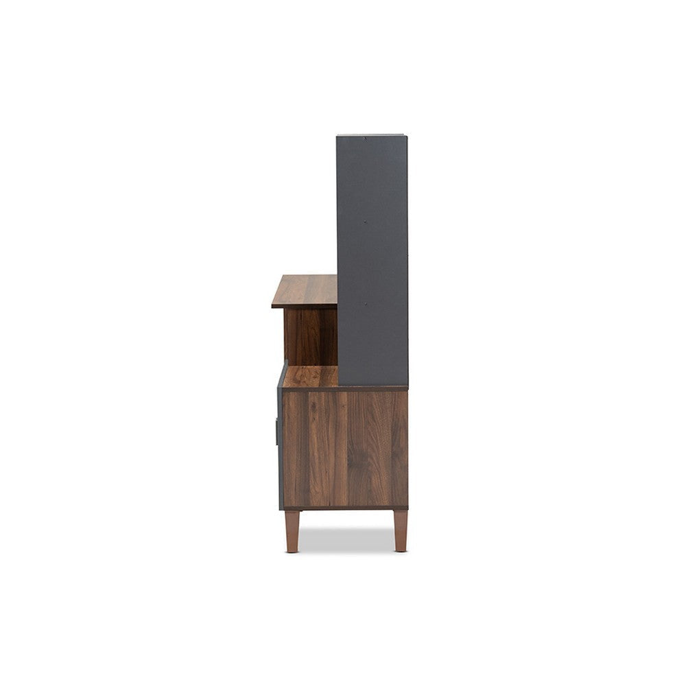 Baxton Studio Jaeger Modern and Contemporary Two-Tone Walnut Brown and Dark Grey Finished Wood Storage Desk with Shelves