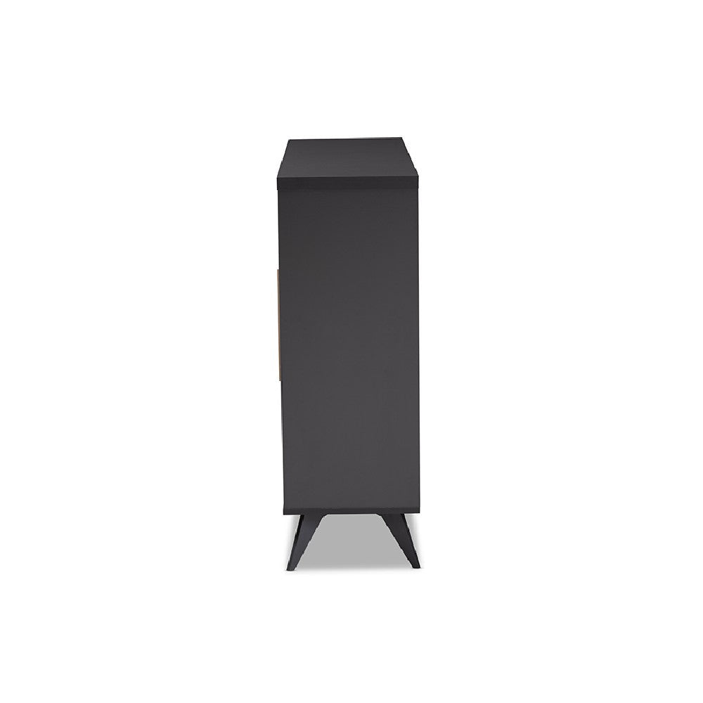 Baxton Studio Pietro Mid-Century Modern Dark Grey and Oak Finished Wine Cabinet
