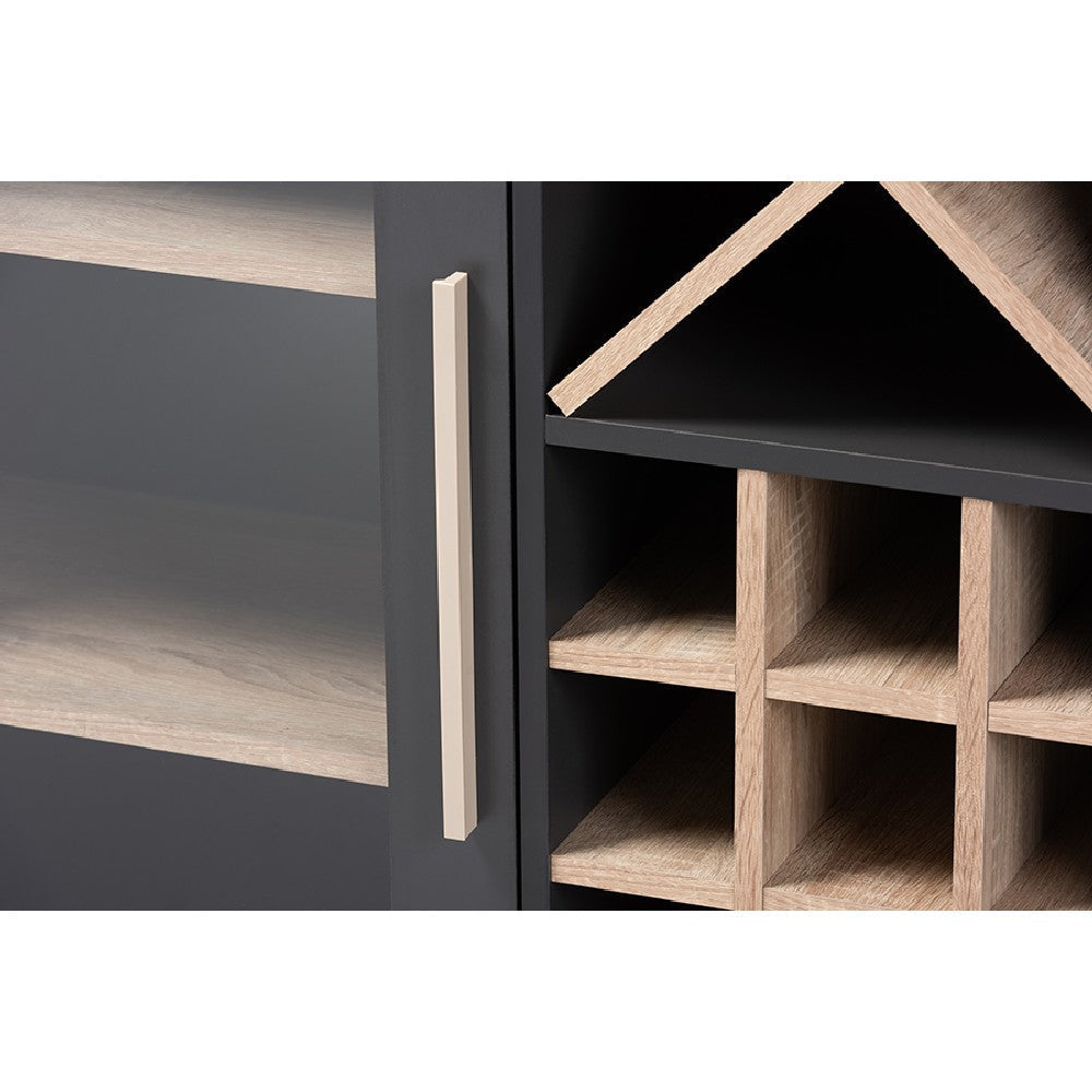 Baxton Studio Pietro Mid-Century Modern Dark Grey and Oak Finished Wine Cabinet