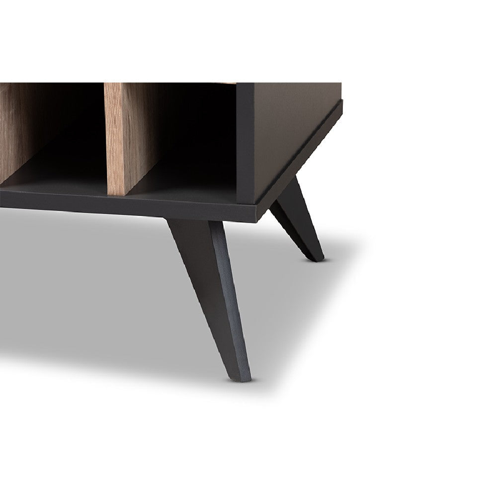 Baxton Studio Pietro Mid-Century Modern Dark Grey and Oak Finished Wine Cabinet