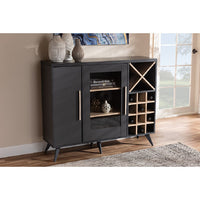 Baxton Studio Pietro Mid-Century Modern Dark Grey and Oak Finished Wine Cabinet