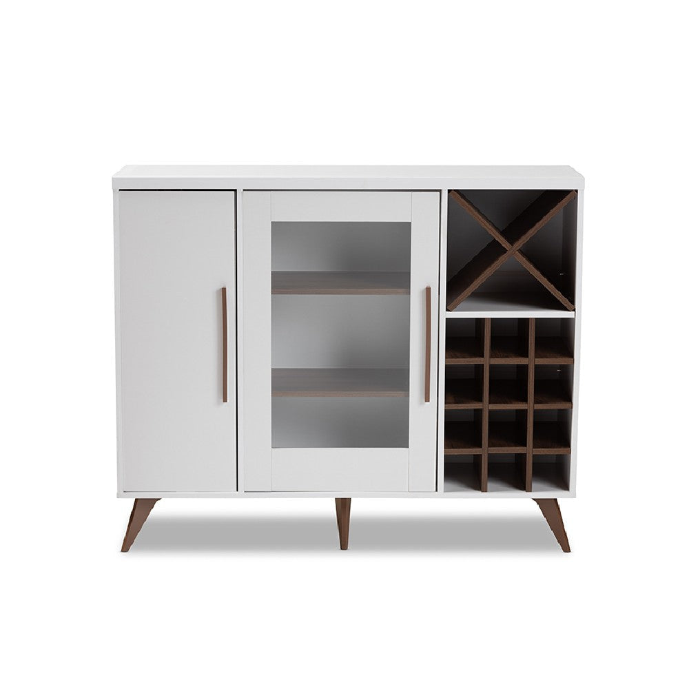 Baxton Studio Pietro Mid-Century Modern White and Brown Finished Wine Cabinet