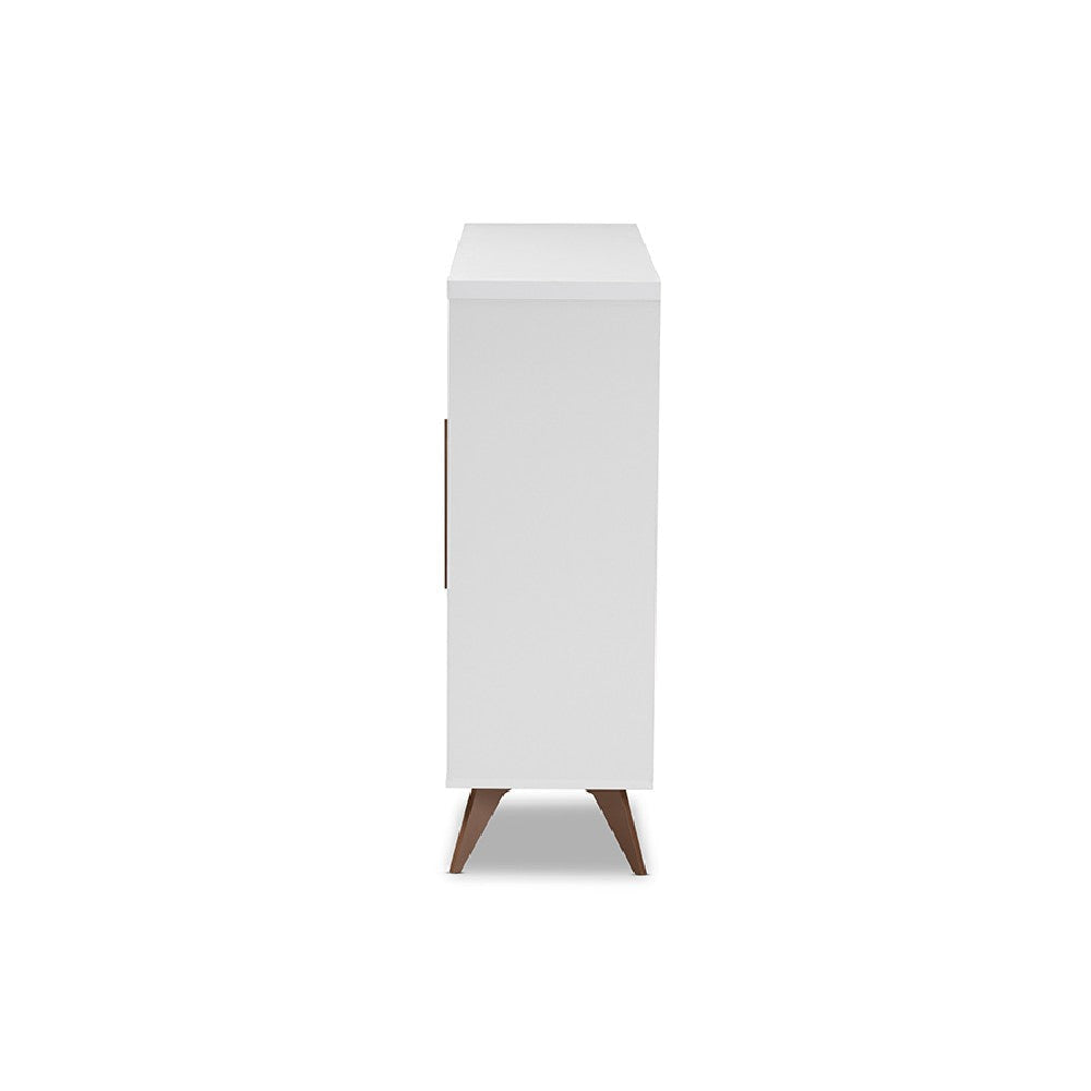 Baxton Studio Pietro Mid-Century Modern White and Brown Finished Wine Cabinet