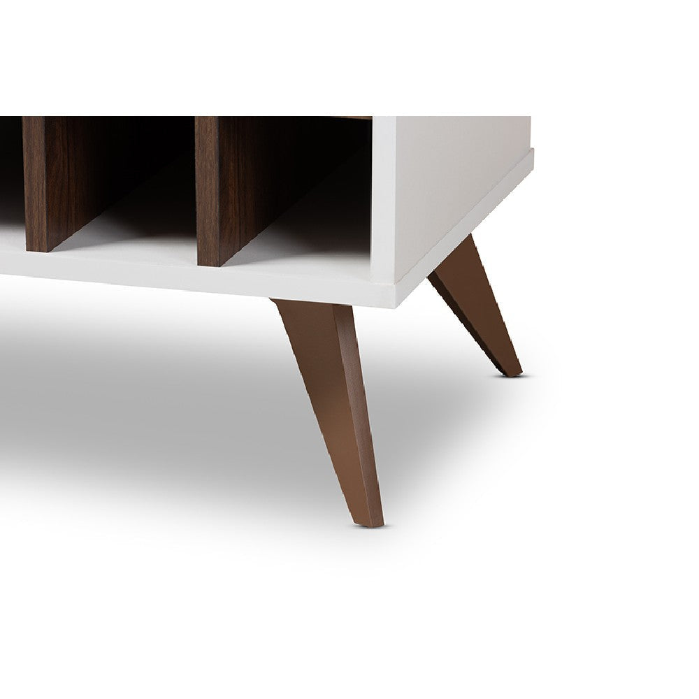 Baxton Studio Pietro Mid-Century Modern White and Brown Finished Wine Cabinet