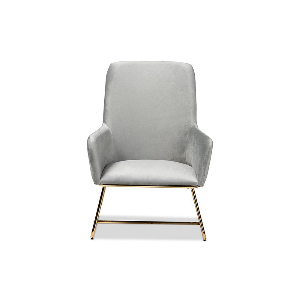 Baxton Studio Sennet Glam and Luxe Grey Velvet Fabric Upholstered Gold Finished Armchair WHI-SF1802-Grey-Velvet-Gold-CC