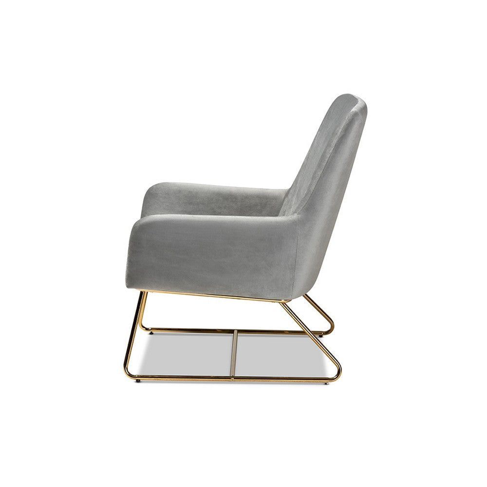 Baxton Studio Sennet Glam and Luxe Grey Velvet Fabric Upholstered Gold Finished Armchair WHI-SF1802-Grey-Velvet-Gold-CC