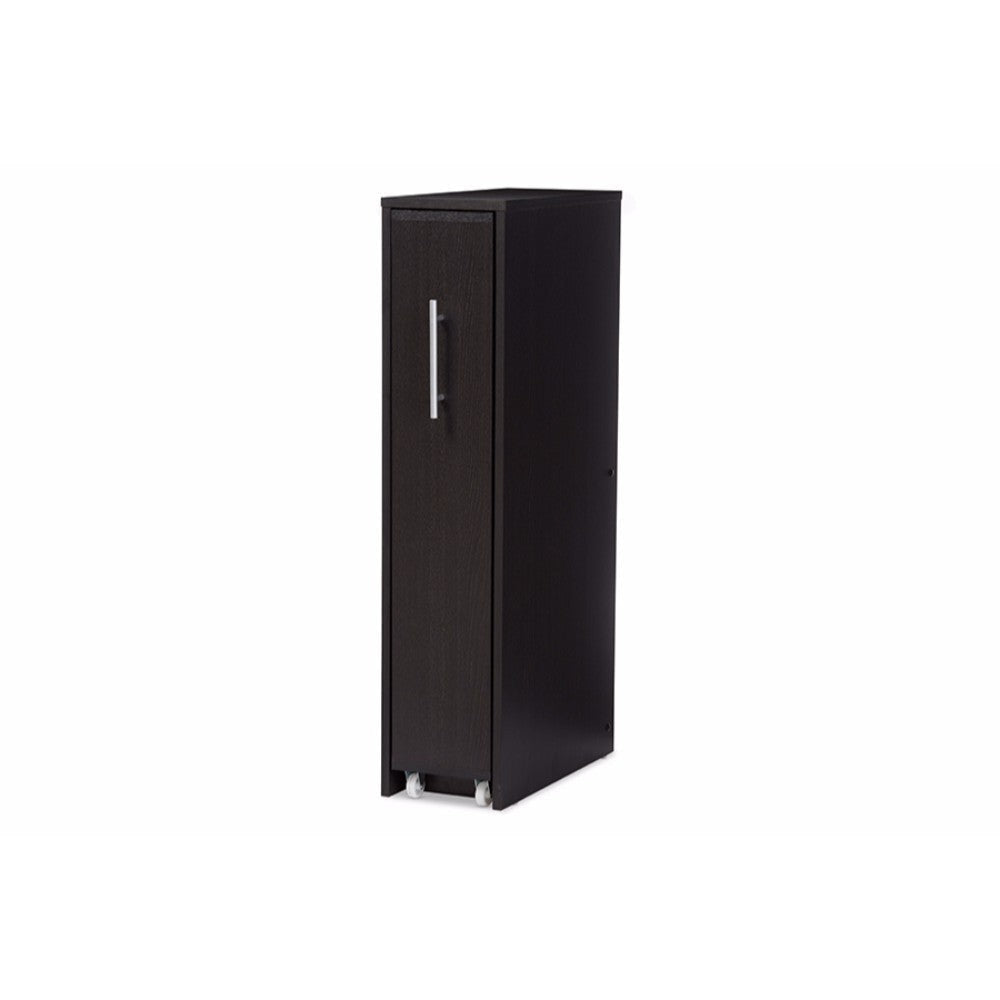 Baxton Studio Lindo Dark Brown Wood Bookcase with One Pulled-out Door Shelving Cabinet