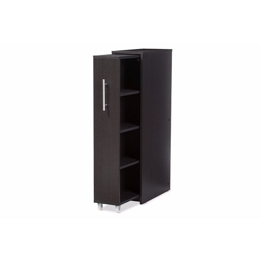 Baxton Studio Lindo Dark Brown Wood Bookcase with One Pulled-out Door Shelving Cabinet