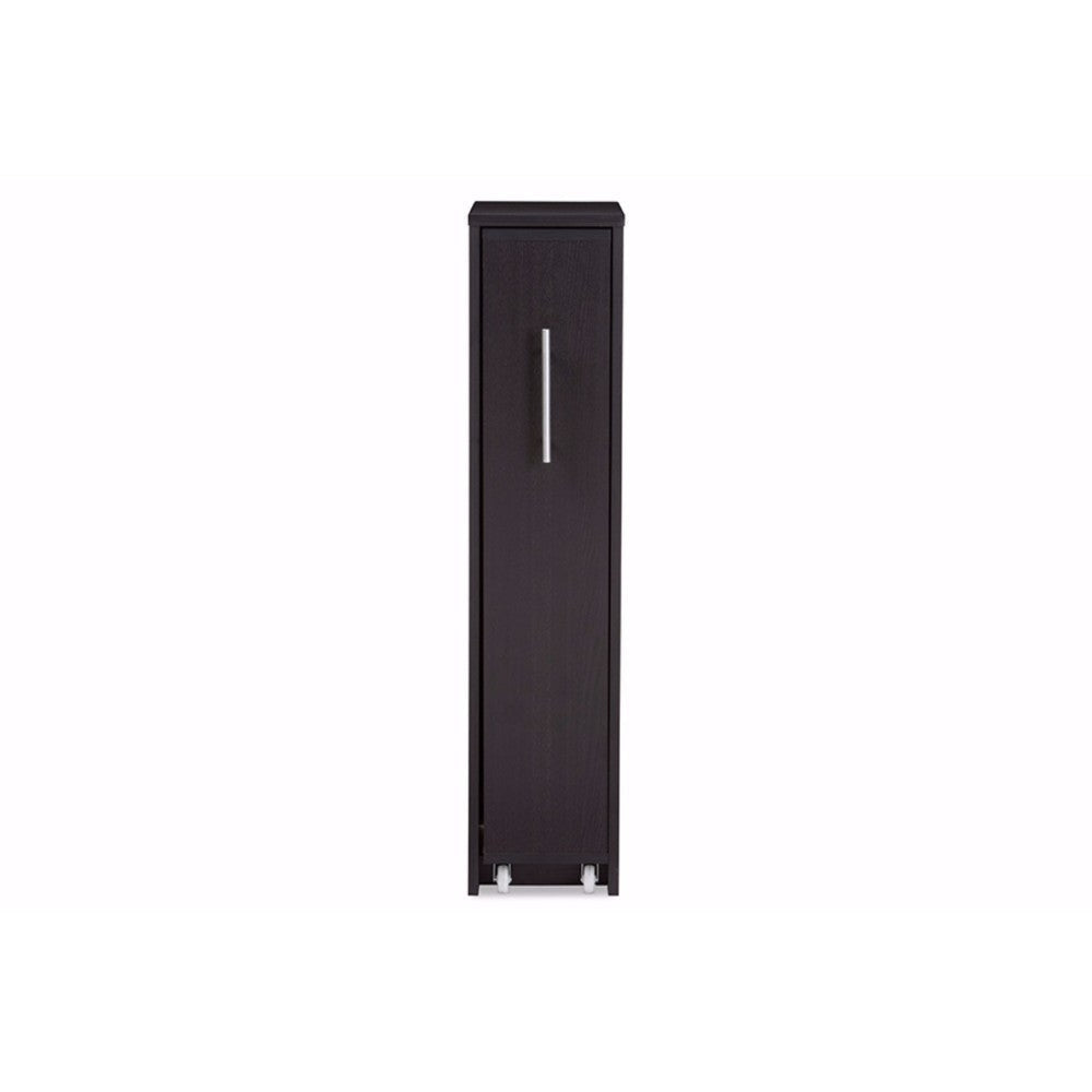 Baxton Studio Lindo Dark Brown Wood Bookcase with One Pulled-out Door Shelving Cabinet