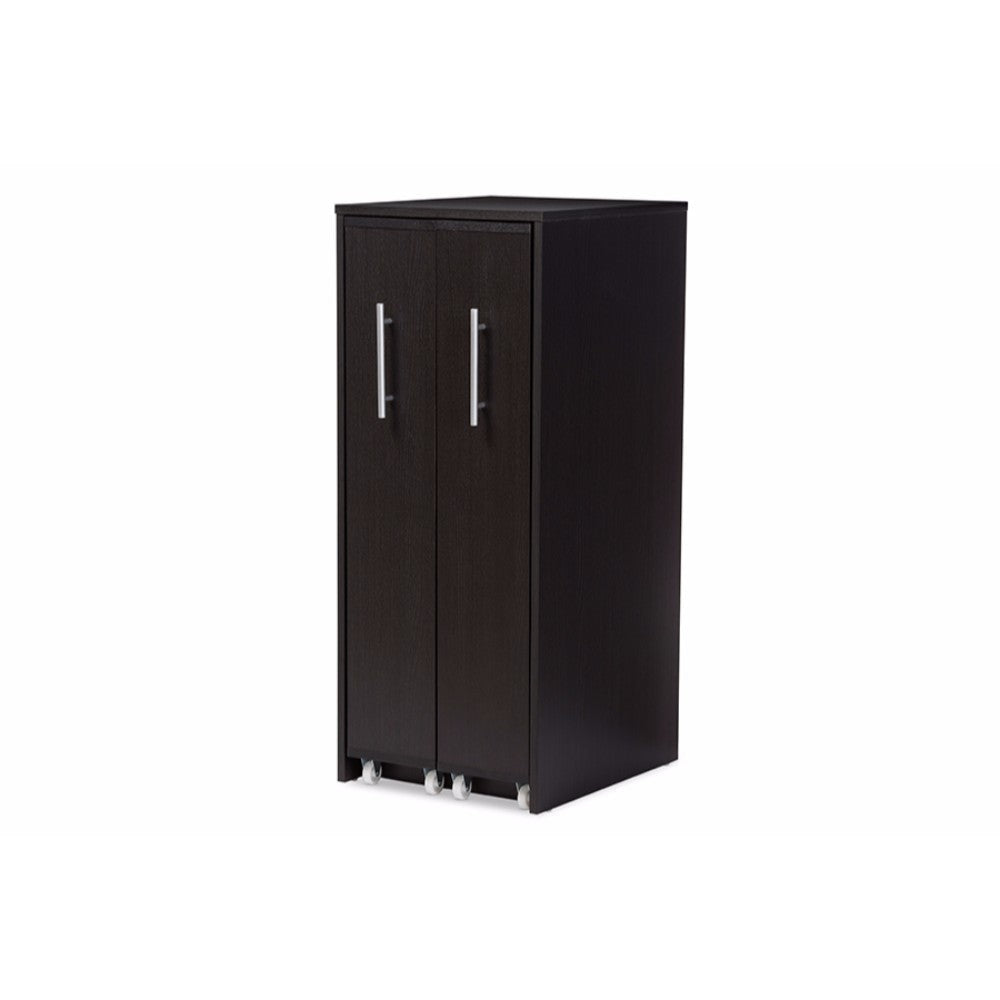 Baxton Studio Lindo Dark Brown Wood Bookcase with Two Pulled-out Doors Shelving Cabinet WHI-SH-002-Espresso