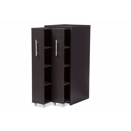 Baxton Studio Lindo Dark Brown Wood Bookcase with Two Pulled-out Doors Shelving Cabinet