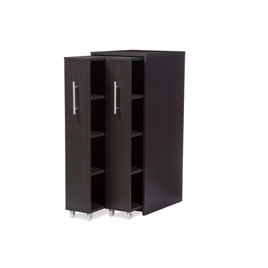 Baxton Studio Lindo Dark Brown Wood Bookcase with Two Pulled-out Doors Shelving Cabinet