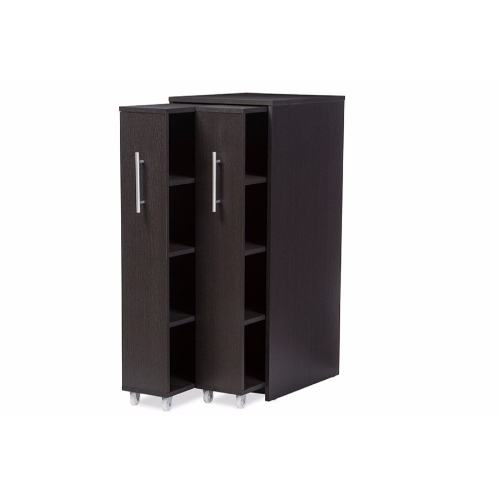 Baxton Studio Lindo Dark Brown Wood Bookcase with Two Pulled-out Doors Shelving Cabinet