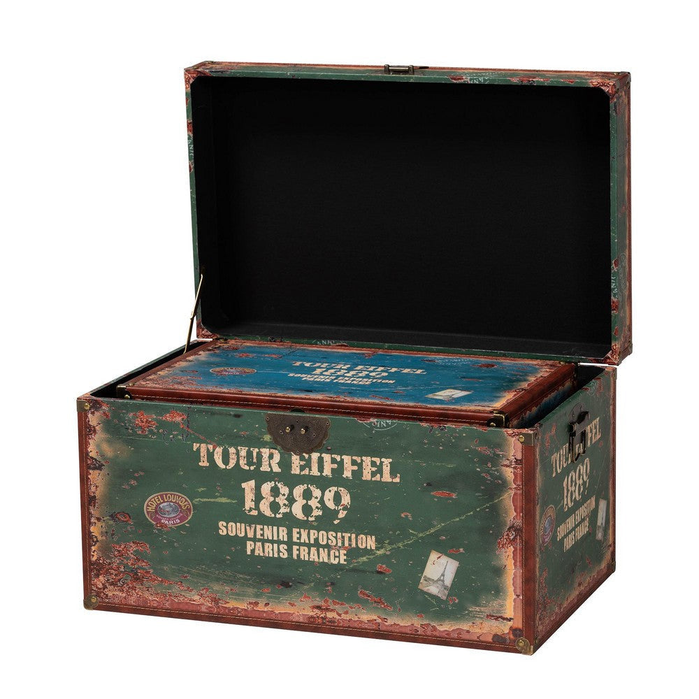 Baxton Studio Sabeen Vintage Parisian Faux Leather and Wood 2-Piece Storage Trunk Set WHI-SJ14306R-Wooden-Trunk
