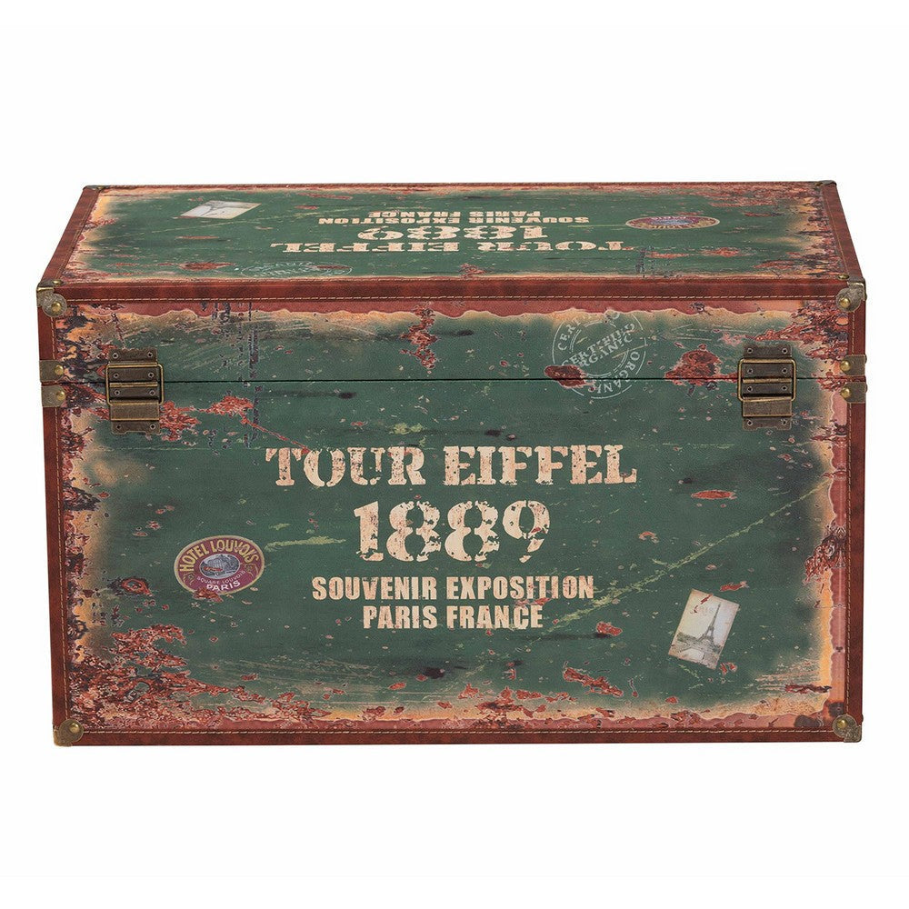 Baxton Studio Sabeen Vintage Parisian Faux Leather and Wood 2-Piece Storage Trunk Set WHI-SJ14306R-Wooden-Trunk