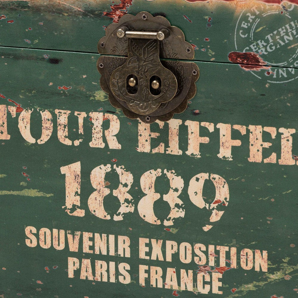 Baxton Studio Sabeen Vintage Parisian Faux Leather and Wood 2-Piece Storage Trunk Set WHI-SJ14306R-Wooden-Trunk