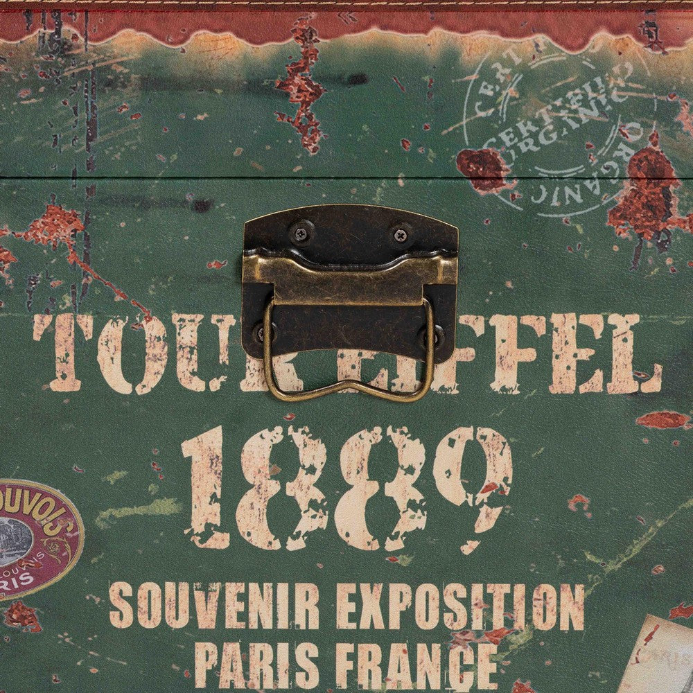 Baxton Studio Sabeen Vintage Parisian Faux Leather and Wood 2-Piece Storage Trunk Set WHI-SJ14306R-Wooden-Trunk