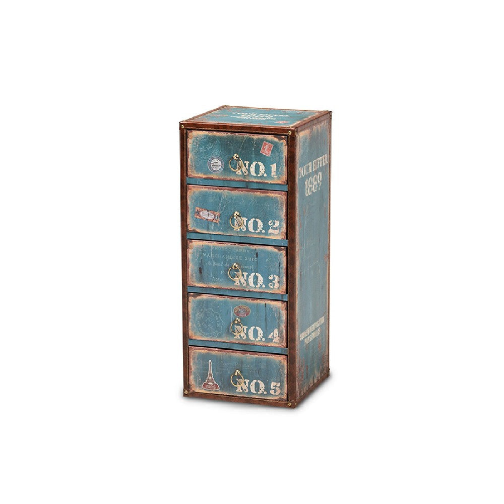 Baxton Studio Alba Vintage Rustic French Inspired Blue Finished Wood 5-Drawer Accent Storage Cabinet WHI-SJ14502-Blue-5DW-Cabinet